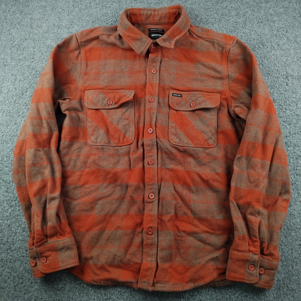 Brixton Flannel Shirt Mens Small Bowery Burnt Orange Striped Button Up
